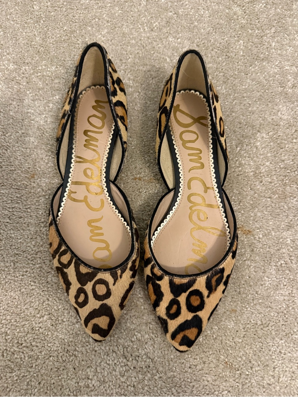 Sam Edelman Leopard Print Pointed Flats - Tan/Black